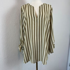 Michael Kors Top Womens 2X Cream Chain Link Print Lightweight Casual Nautical